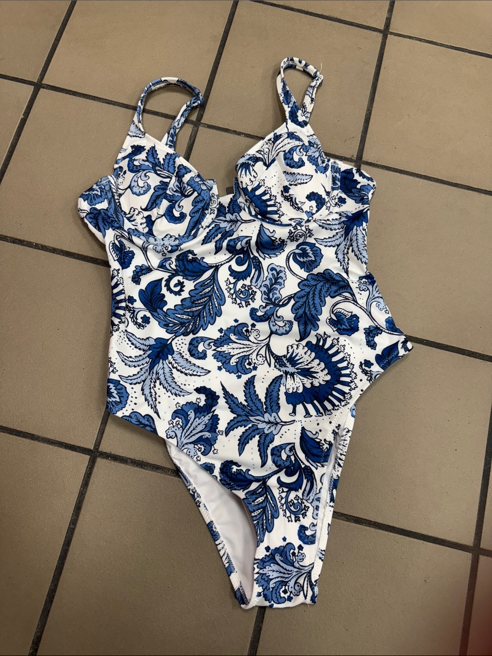 Girls Blue & White Paisley One-Piece Swimsuit